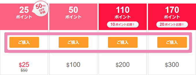ポイント購入ページ PC表示